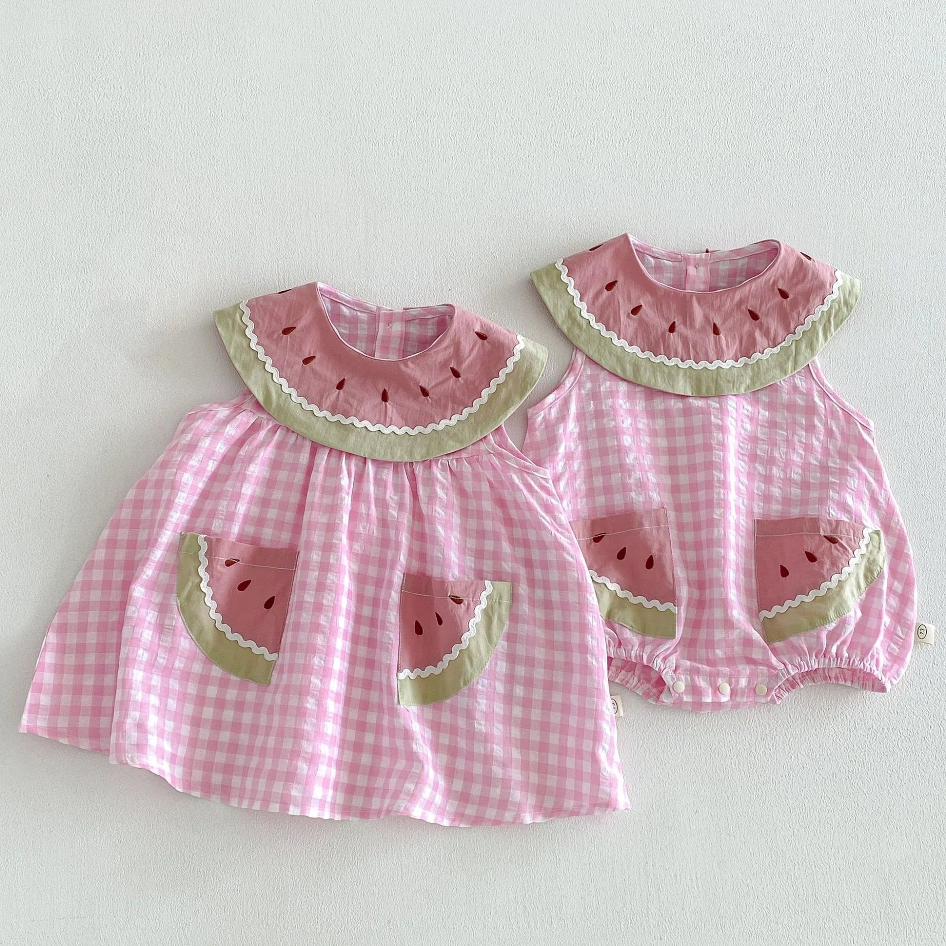 2026 New Summer Sweet Style Kids Dress Pink Watermelon Plaid Dress for Girls Sleeveless lightweight Children Clothes