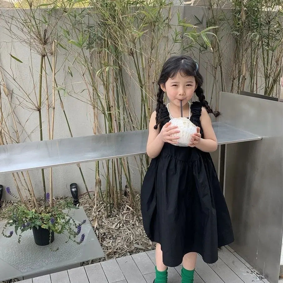 Fashion New Girls Baby Black Summer Dress Elegant Girl Kids Sleeveless Birthday Party Dresses Children Clothes Vestidos 25